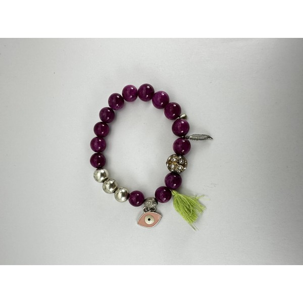 Mor Yuvarlak Taşlı Bileklik